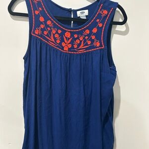 Old Navy Women's Blue Top with Red Embroidery